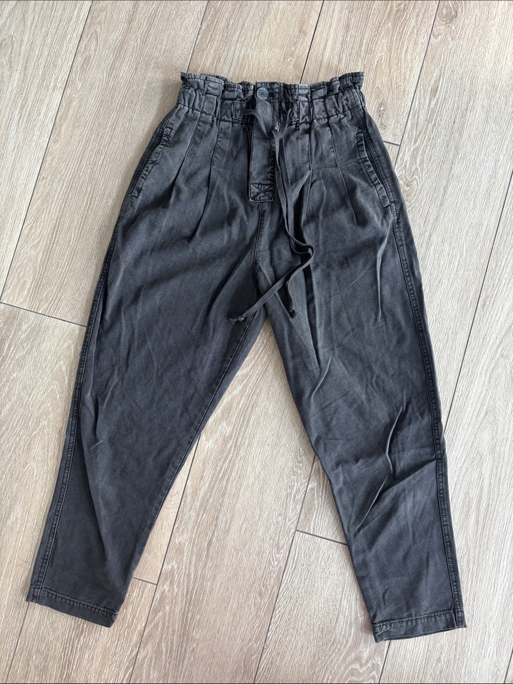 Free People Black Paperbag Waist Tapered Pants